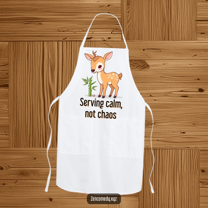 Funny apron featuring a sweet deer and bamboo, designed for kitchen comfort and adding a splash of humorous tranquility to cooking tasks.
