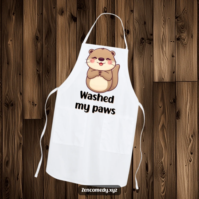 Funny Otter Apron featuring a cheerful otter floating on its back with paws together, ideal for kitchen fun.