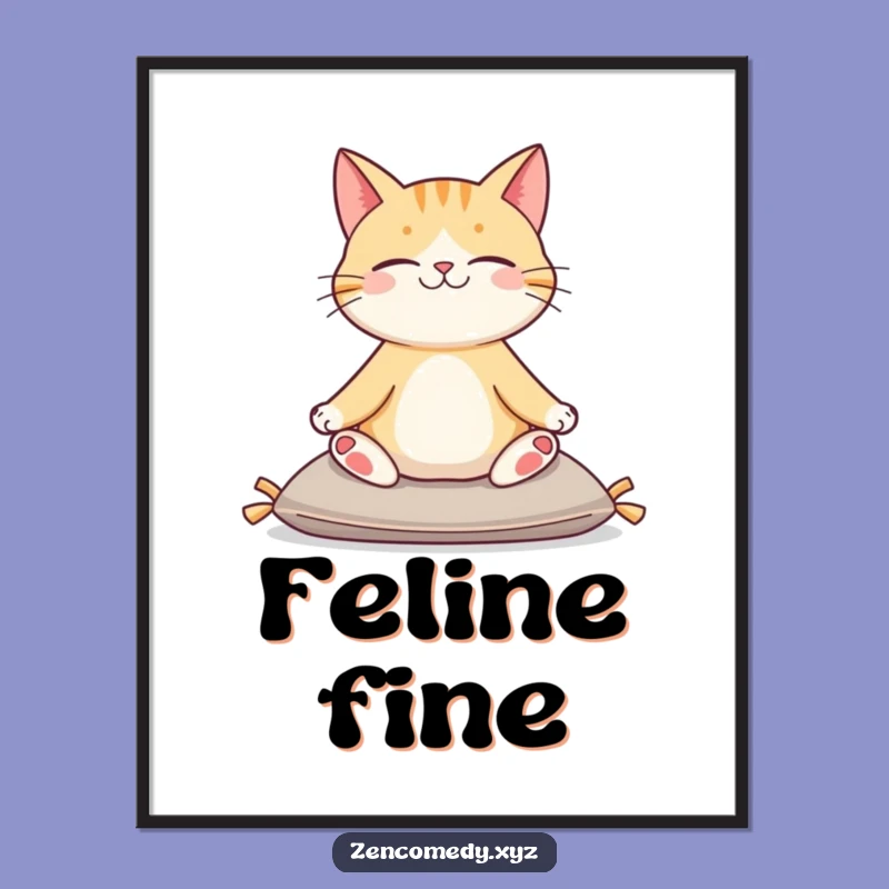 Funny Cat Yoga Art Print: Digital Serene Cat Decor, Unique Funny Gift