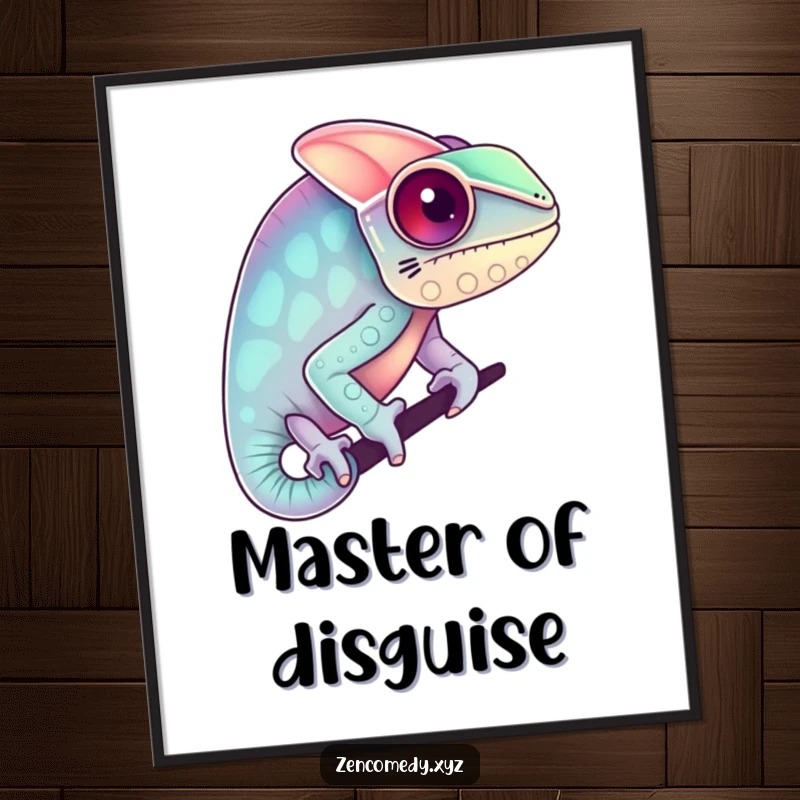 Funny digital art print of a chameleon blending into pastel colors, conveying humorous vibrancy and artistic adaptability for instant, colorful home decor.