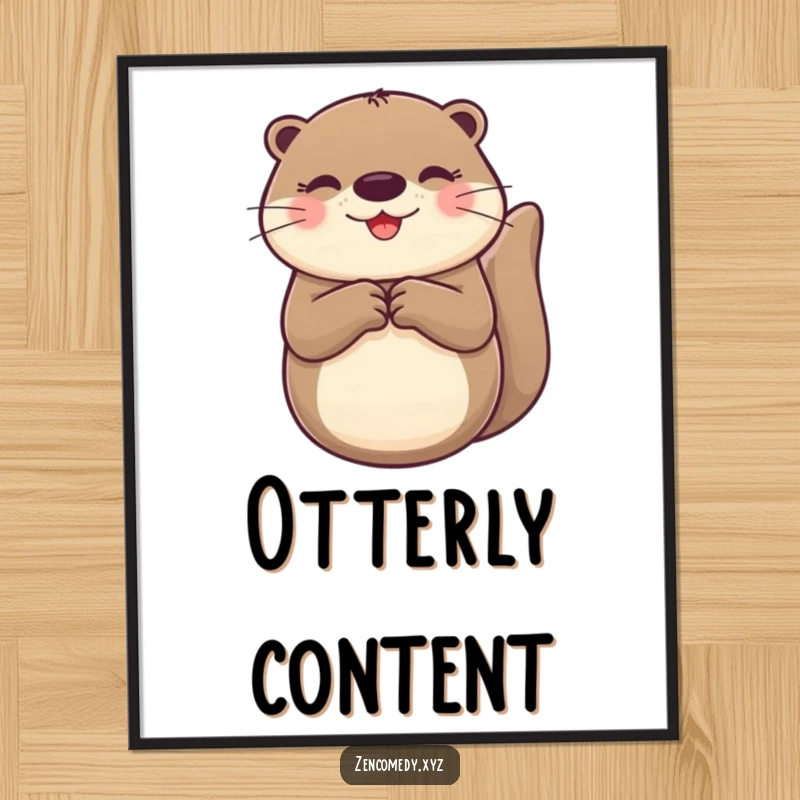 Funny Otter Digital Art Print showing a cheerful otter floating on its back with paws together, bringing joy to your walls.