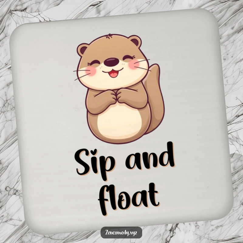 Funny Otter Coasters featuring a cheerful otter floating on its back with paws together, protecting surfaces with charm.