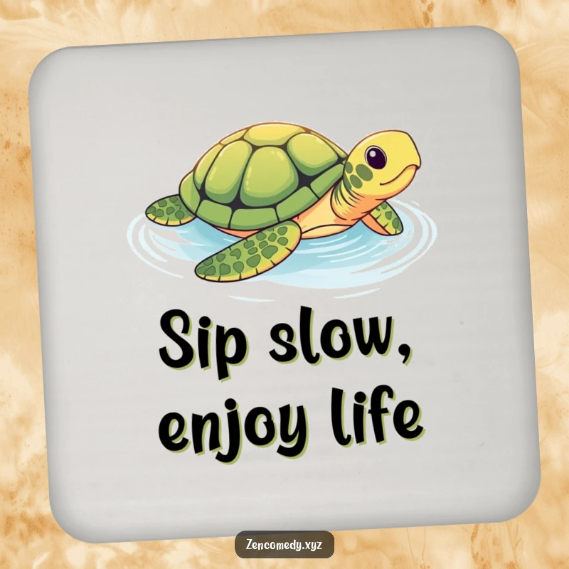 Funny drink coasters featuring a brave turtle in a tranquil pool, offering humorous surface protection and a serene, slow-paced artistic charm.