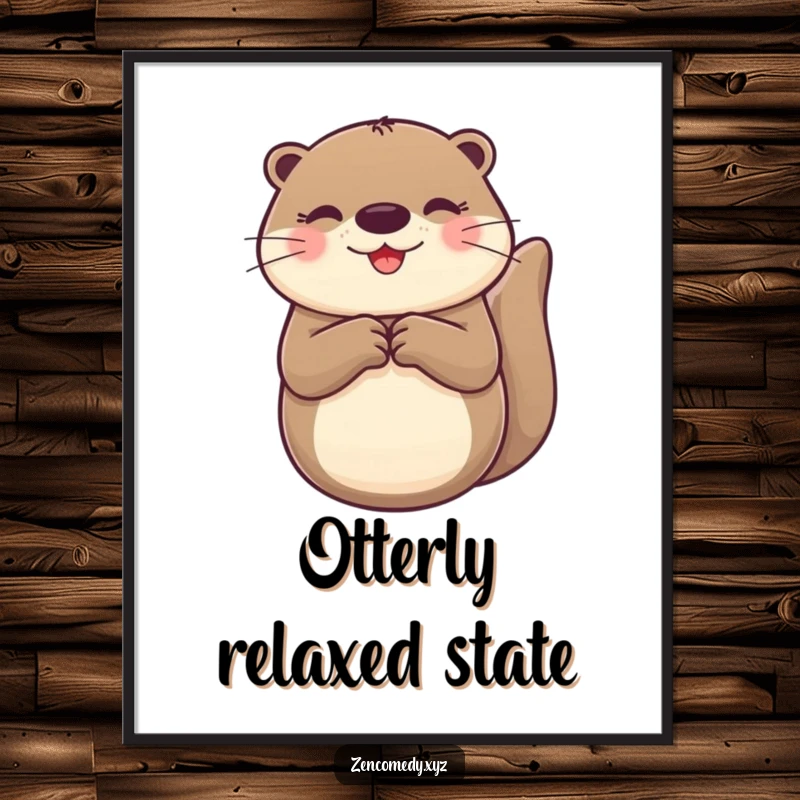 Funny Otter Poster featuring a happy otter floating on its back with paws together, adding cheerful vibes to any wall.