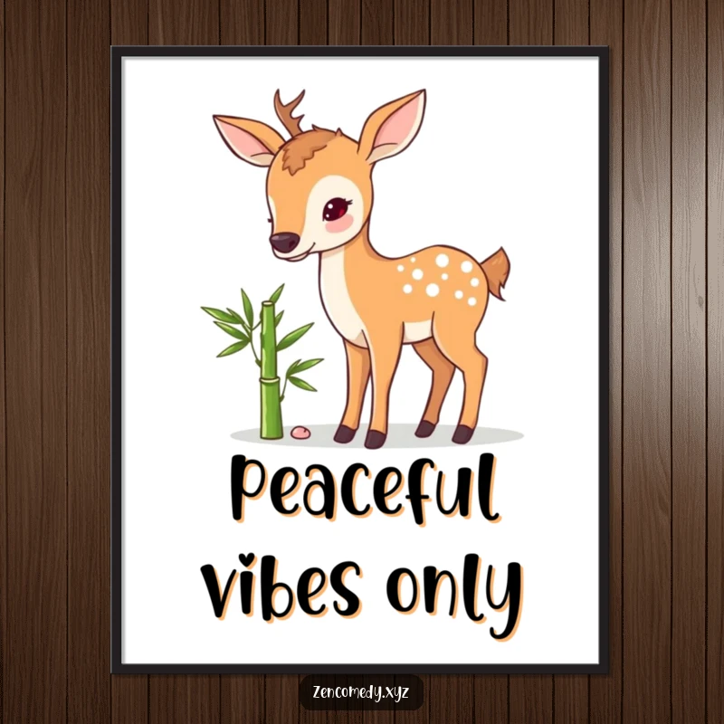 Funny poster featuring a sweet deer peacefully beside a bamboo shoot, creating a humorous and tranquil wall art piece for nature enthusiasts.