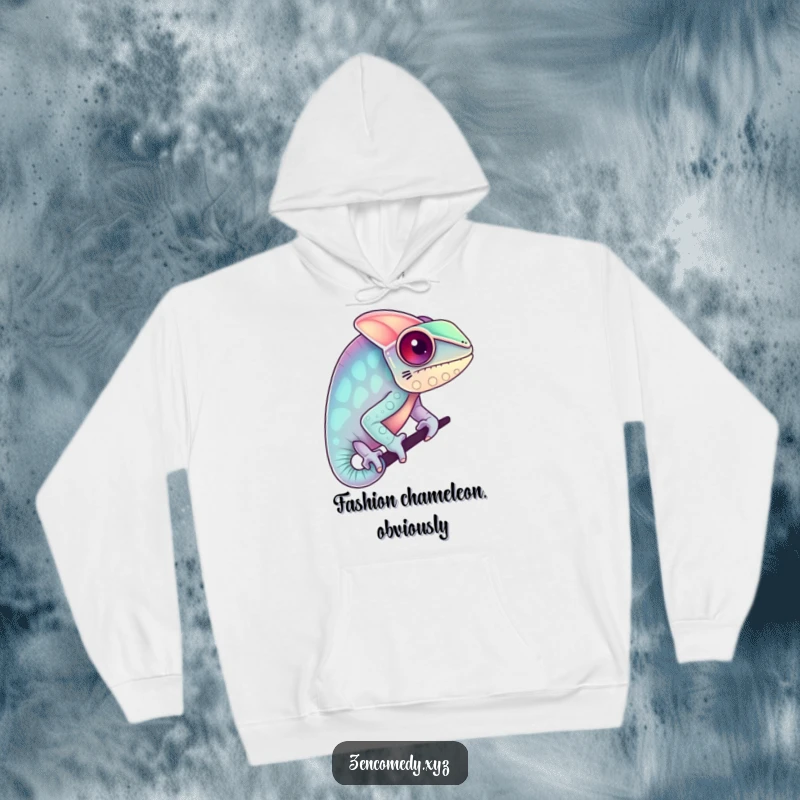 Funny hoodie showcasing a chameleon perfectly blended in pastel colors, offering warm, humorous comfort and a vibrant, adaptable aesthetic.