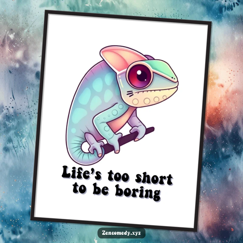 Funny Free Printable Wall Art: A whimsical chameleon blends seamlessly into a serene pastel gradient, offering quirky, artistic humor.