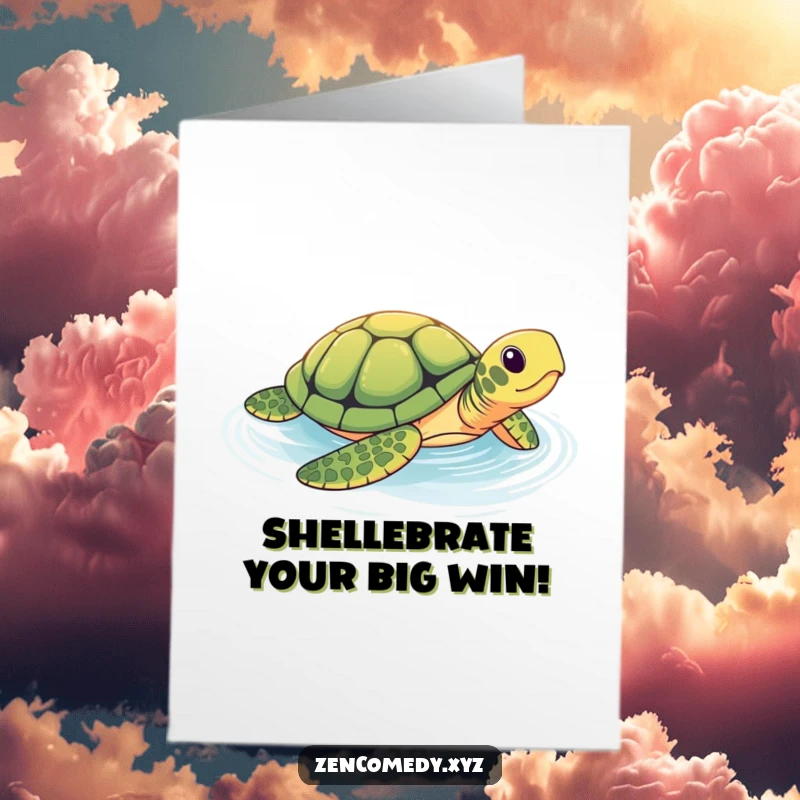 Funny Free Printable Congratulations Card: A brave turtle makes steady progress through a pool, symbolizing a triumph achieved with perseverance.