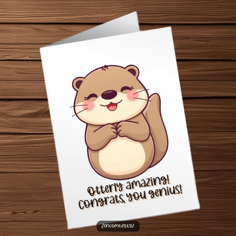 Funny free printable congratulations card showing a joyful otter floating on its back, celebrating success.