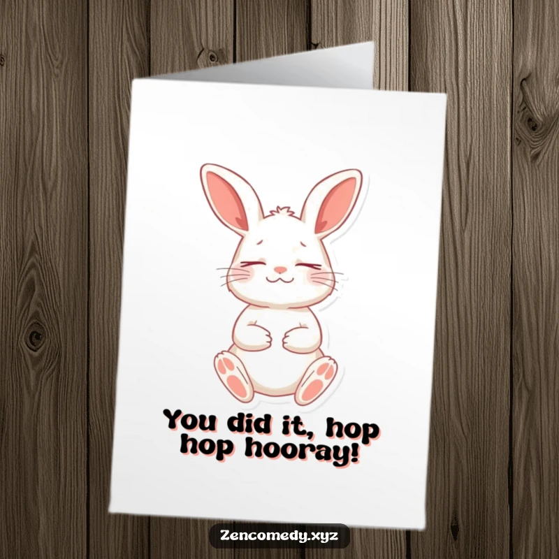 Calm Free Printable Congrats Card: Playful rabbit in meditative stance closes eyes peacefully, acknowledging your wonderful achievement.