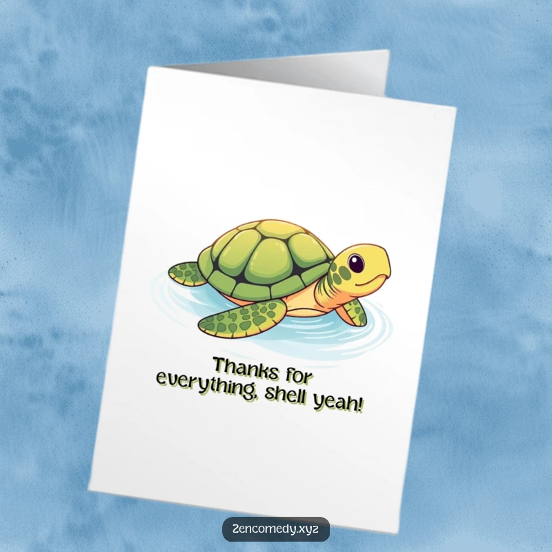 Funny Free Printable Thank You Card: A brave turtle glides calmly, offering thanks with a gentle, humorous nod.