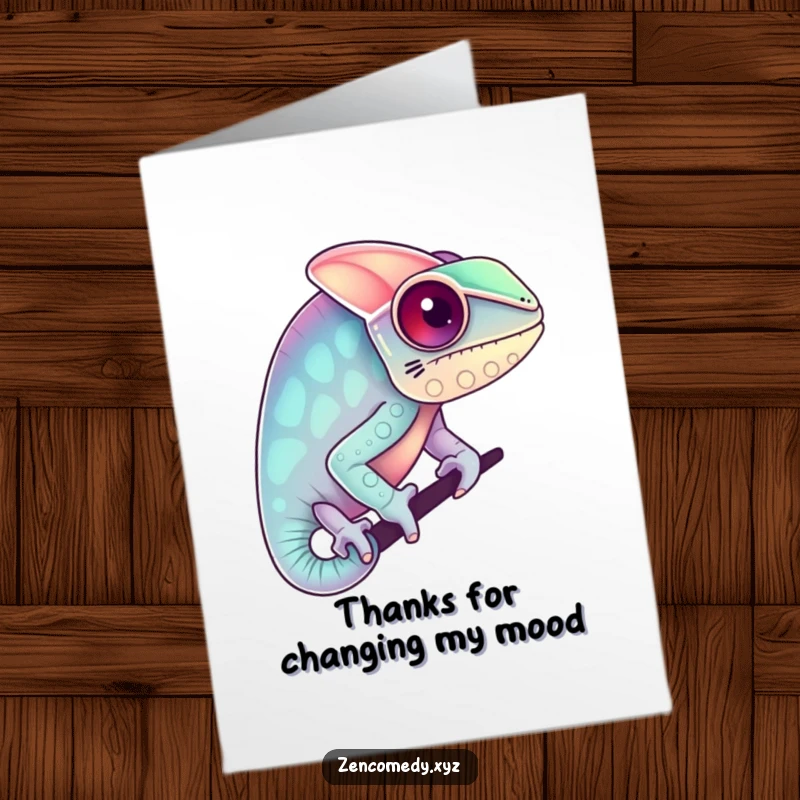 Funny Free Printable Thank You Card: A whimsical chameleon subtly changes colors, offering a unique and humorous expression of thanks.