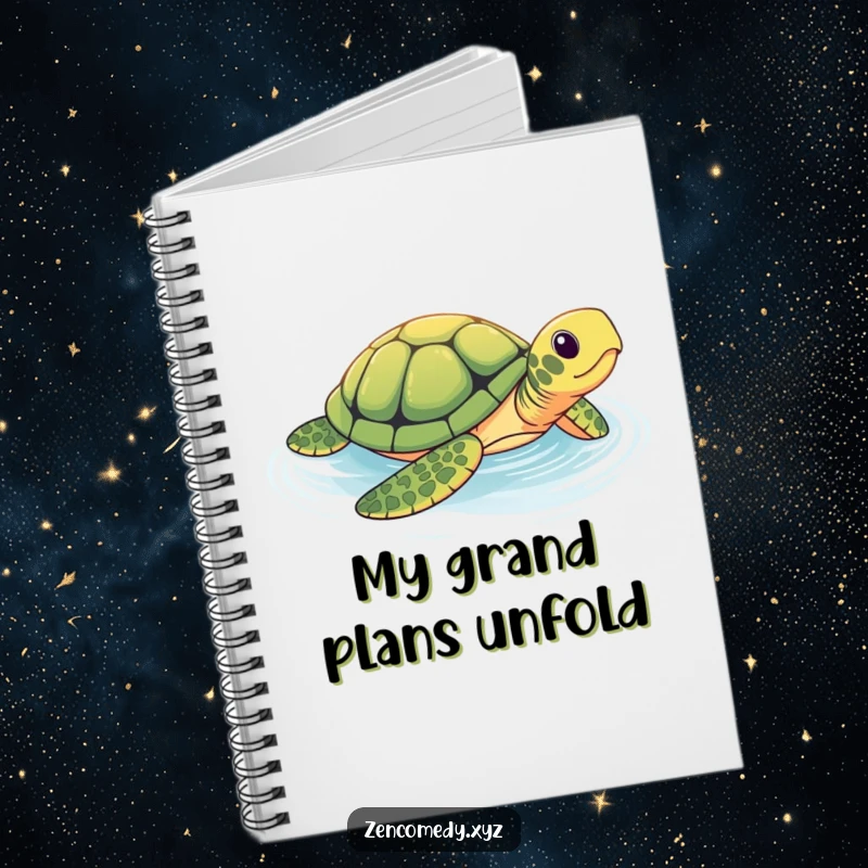 Funny notebook featuring a brave turtle in a tranquil pool, ideal for capturing thoughts with humorous, calm, and steady inspiration.