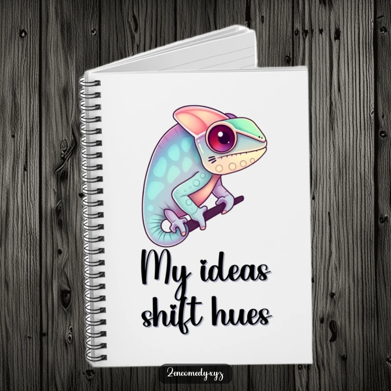 Funny notebook featuring a chameleon blending into pastel colors, ideal for capturing thoughts with humorous, vibrant, and adaptable inspiration.