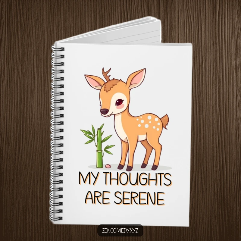 Funny notebook with a sweet deer and bamboo illustration, ideal for jotting notes with a humorous, peaceful, and nature-inspired flair.