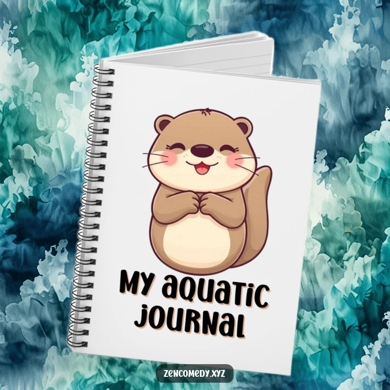 Funny Otter Notebook displaying a cheerful otter floating on its back with paws together, perfect for writing and doodling.