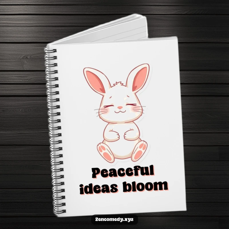 Funny notebook with a playful rabbit in a meditative stance, eyes closed peacefully, perfect for journaling and notes.