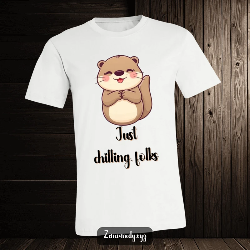 Funny Otter T-Shirt featuring a happy otter floating on its back with paws clasped, showcasing pure otter bliss.